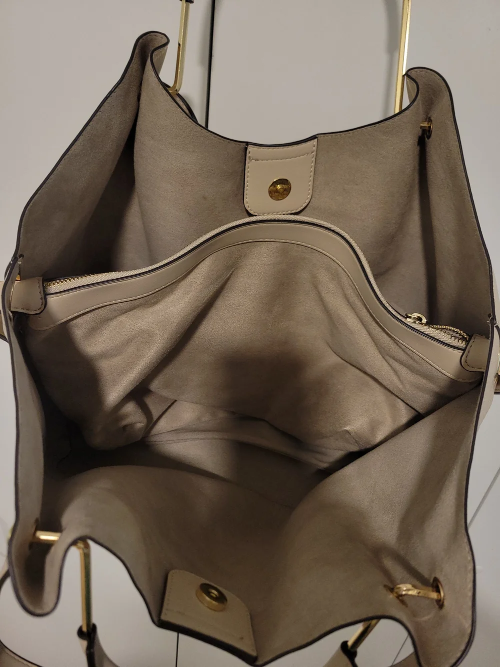Sondra Roberts Cream Tote with Gold Handle Accents